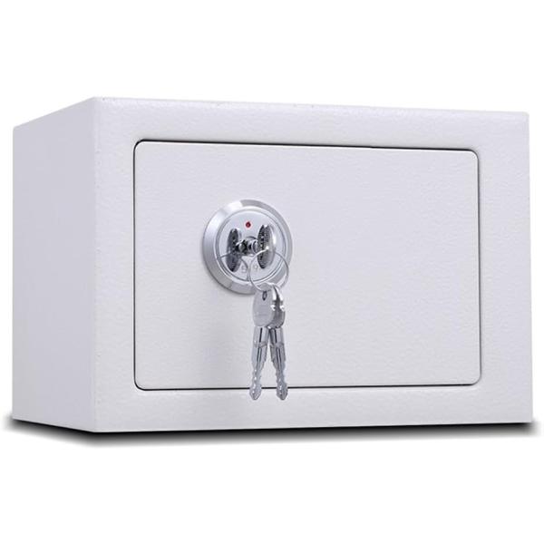 金庫家庭用 スチール製金庫 戸建て防犯用 シリンダー式 5L 23x17x17cm (ホワイト)