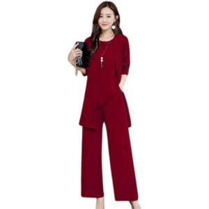 レッドレイ スーツ レディース 3点セット フォーマル パンツ(レッド,  XL)