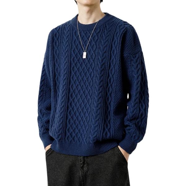クルーネック セーター メンズ ニット 厚手 長袖 ケーブルニット トップス ニットセーター カーデ...
