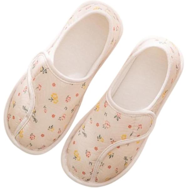 花柄 フラワー ルーム シューズ 室内履き スリッパ 面テープ かかと あり すべり止め 付 介護 ...