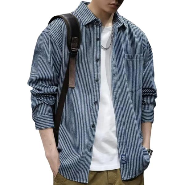 アスペルシオ 襟付き ストライプシャツ 長袖 ジャケット オシャレ 大人 トップス メンズ 胸ポケッ...