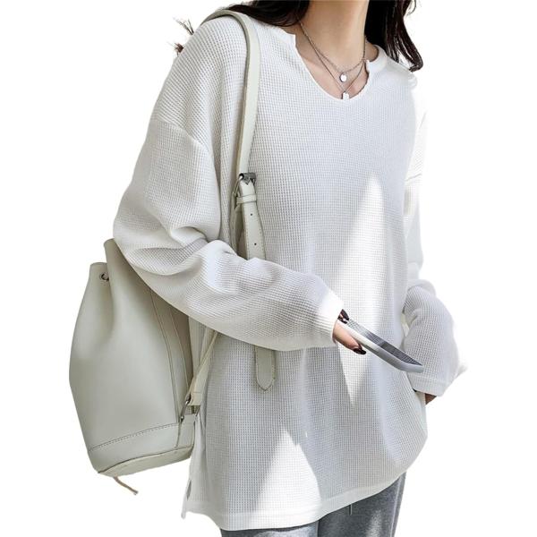 シンプリストが選ぶ tシャツ レディース 長袖 ゆったり 長袖tシャツ ロンt ワッフルtシャツ 女...