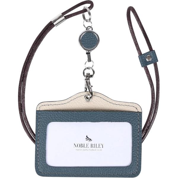 idカードホルダー リール 縦 横 本革 軽量 社員証 icカードケース(ブルークリーム,  よこ型...