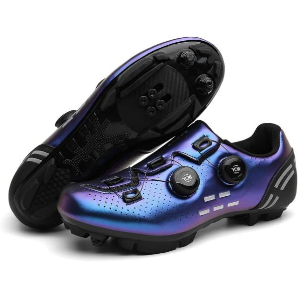 MTBシューズ ビンディング サイクル 自転車 靴 SPD(ブルー,  24.5 cm)