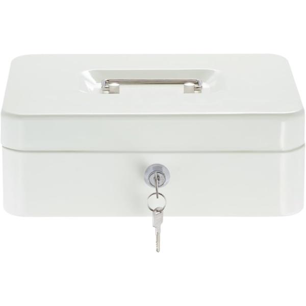 手提げ金庫 キャッシュメイト 会計 オフィス ミニ金庫 貯金箱 スチール製 家庭用(White,  ...