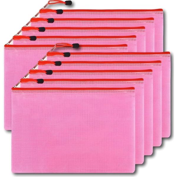 メッシュ ジッパー式 ファイル袋 A4 PVC 防水 (レッド,  10枚セット)