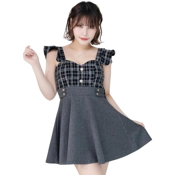 キャバドレス ミニ ワンピース ツイード フレア スカート かわいい フリル タイト オフショルダー...