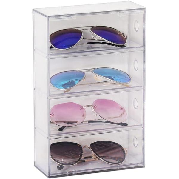 アクリルケース サングラス収納ケース メガネケース 眼鏡 収納ボックス 引き出し 4段収納 小物入れ...