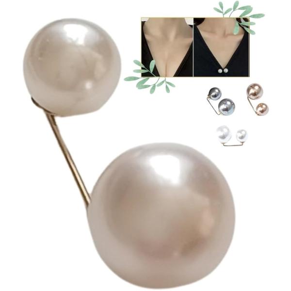 胸元カバー ピン チラ見え防止 胸の谷間隠し ブラカバーいらず パール スカーフ止める インナー(ベ...