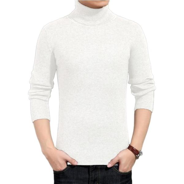 チクチクしないニット セーター メンズ タートルネック 無地 カジュアル 長袖 ビジネス 冬 (ホワ...