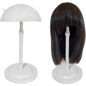 ウィッグスタンド ロングヘア用 ウィッグホルダー 帽子スタンド 組み立て式 高さ調整 26-43cm(白)