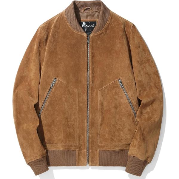 メンズ スエード レザージャケット フライト ボンバー 軽量 バイクライダースジャケット 春秋(ブラ...