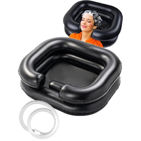 シャンプー台 洗髪器 介護用シャワー 家庭 寝たまま 枕台 排水ホース付き エア式 PVC(ブラック...