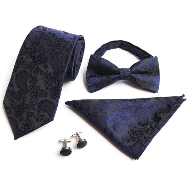 ネクタイ 蝶ネクタイ ポケットチーフ カフスボタン 4点セット ペイズリー柄 メンズ フォーマル ギ...