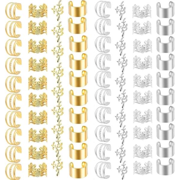 ドレッド ビーズ ブレイズ ヘアアクセサリー コーンロウ 80個 (シルバー＆ゴールド)