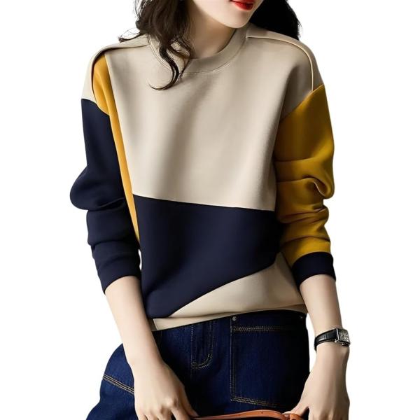 配色 スウェット 切り替え 長袖 プルオーバー きれいめ トップス レディース 秋 冬 (ベージュ,...