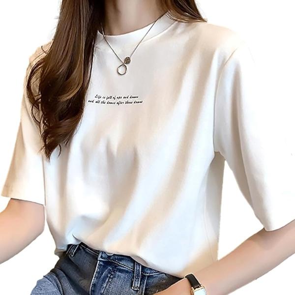 Tシャツ 半袖 丸首 可愛い カットソー シンプル おしゃれ レディース ストレッチ 夏 スリム ト...
