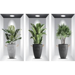 ウォールステッカー 観葉植物 壁紙シール ウォールシール 鉢植え インテリア ロング 3本 (グリーン)