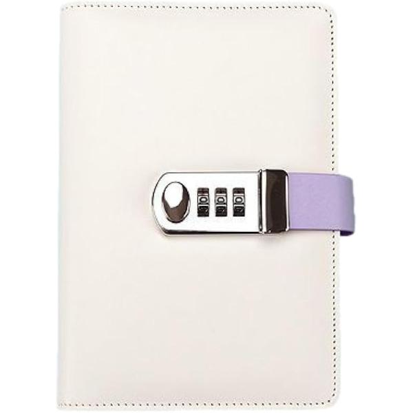 鍵付き ダイヤルロック ノート 手帳 レザーカバー リングバインダー (パープル,  A6)
