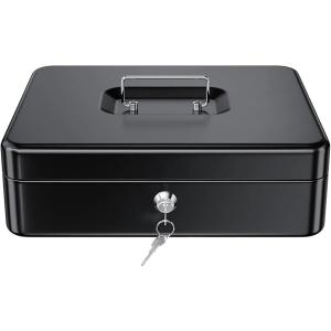 手提げ金庫 キャッシュメイト 会計 オフィス ミニ金庫 貯金箱 スチール製 家庭用(Black,  ...