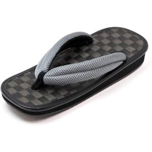 男性用 雪駄 草履 市松 黒畳 メッシュ鼻緒 ゴム底 日本製 32-stk-1 グレー 8寸6分(2...