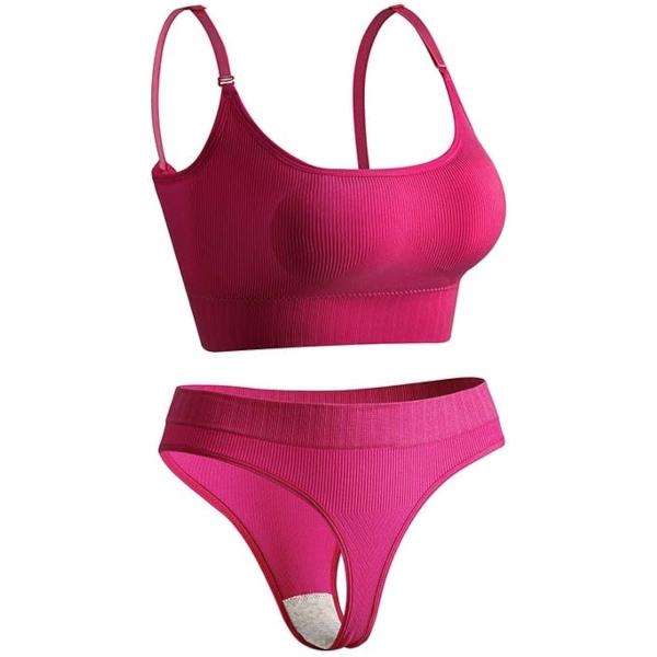 スポーツブラ ＆ Tバックセット ミディアムサポート 無地 カップ内臓 ノンワイヤー ナイトブラ M...