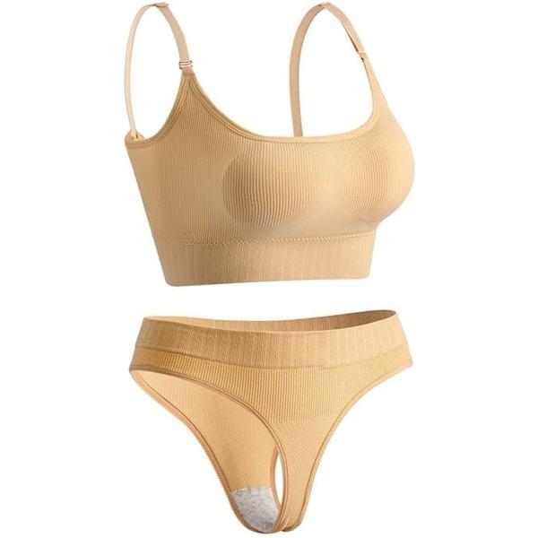 スポーツブラ ＆ Tバックセット ミディアムサポート 無地 カップ内臓 ノンワイヤー ナイトブラ M...