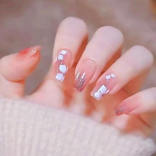 ネイルチップ ショート 24枚 付け爪 短め 可愛い バレリーナ スクエア(ピンク,  ショート)