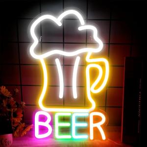 ネオンサイン ネオンライト 店舗看板 インテリアライト ネオン管 ネオン看板 USB給電 バー (ビール　多色, 横24x縦38cm)