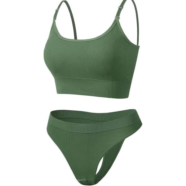 スポーツブラ ＆ Tバックセット ミディアムサポート 無地 カップ内臓 ノンワイヤー ナイトブラ M...