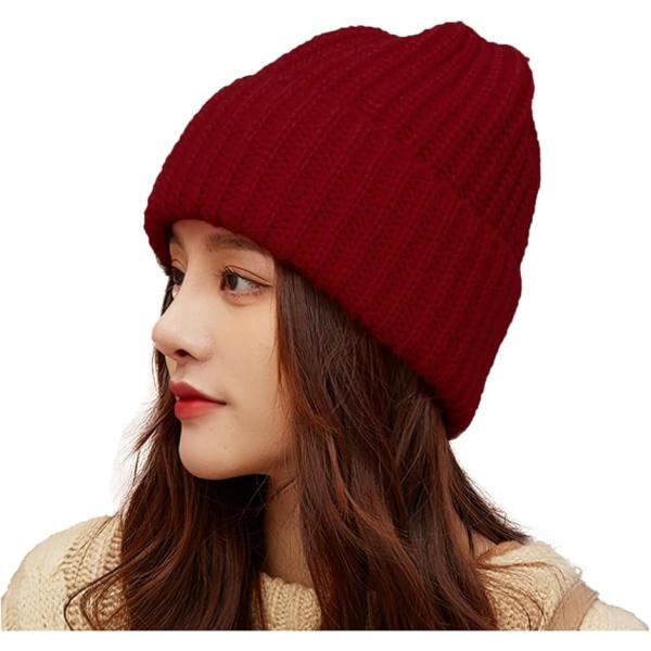 ゆったりニット帽 レディース 大きいサイズ 柔らかい 厚手 暖かい CY101(ワインレッド,  5...