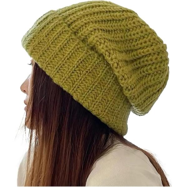 ゆったりニット帽 レディース 大きいサイズ 柔らかい 厚手 暖かい CY101(グリーン,  50....