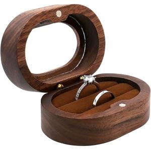 木製 リングケース スクエア型 クリア窓付き ペアリング2個収納 結婚 ジュエリーボックス (ブラウン)