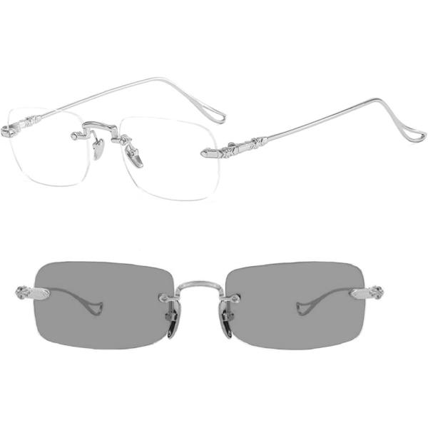 ブルーライトカット メガネ 調光 変色 リムレスメガネ パソコン用 ビジネス ２Way仕様 軽量 U...