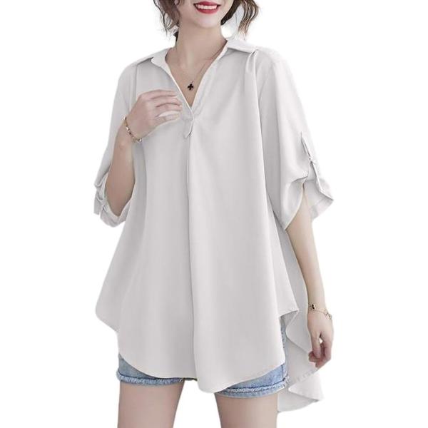 ブルーベリル チュニック レディース スキッパーシャツ プルオーバー ビッグシルエット 五分袖 シフ...