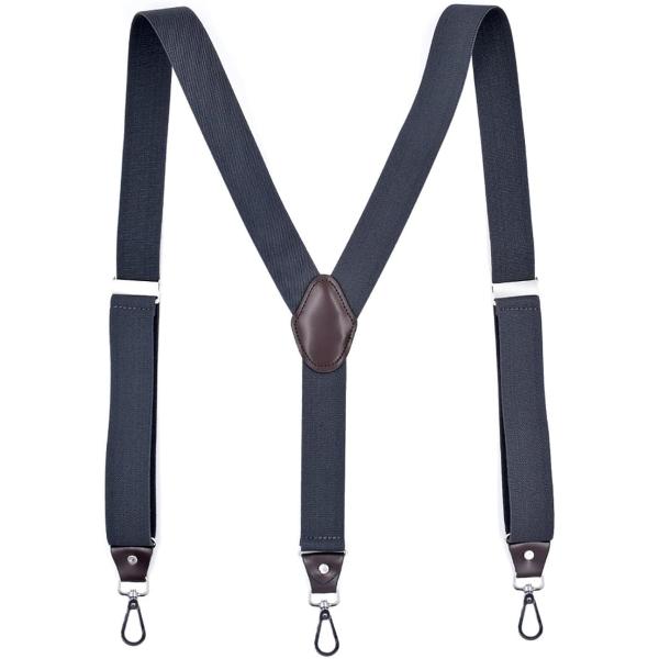 カラビナ留具 Y型サスペンダー 3.5cm幅 メンズ レディース(グレー,  M)
