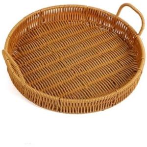 ラウンドトレー 収納 洗えるPPバスケット ベーカリートレイ Teaトレイ カフェ 業務用 ディスプレイ(ブラウン, Medium)