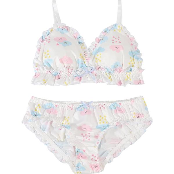 大きいサイズ ゆめかわ フリフリ ノンワイヤー ブラ ショーツ セット(マルチカラー,  L)