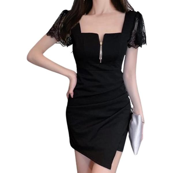 トーアソーア ワンピース レディース 半袖 ミニ 丈 タイト 前開き 谷間 強調 胸開き キャバ嬢 ...
