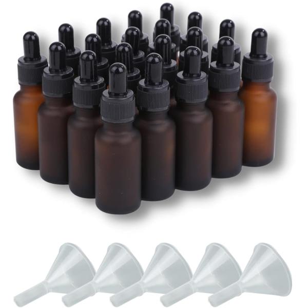 遮光瓶 スポイト付き 精油 アロマオイル 詰め替え 保存用 ガラス製 艶消しブラウン 漏斗付き 20...