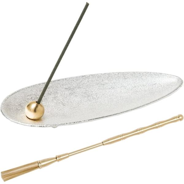 お香立て シルバー 専用ブラシ セット 線香 香炉 おしゃれ インセンスホルダー インテリア(シルバ...