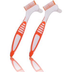 【Yahoo!ランキング1位入賞】アウプル 入れ歯用歯ブラシ 2個セット 個包装 義歯 人工歯 両面 洗浄 クリーニング (オレンジ)