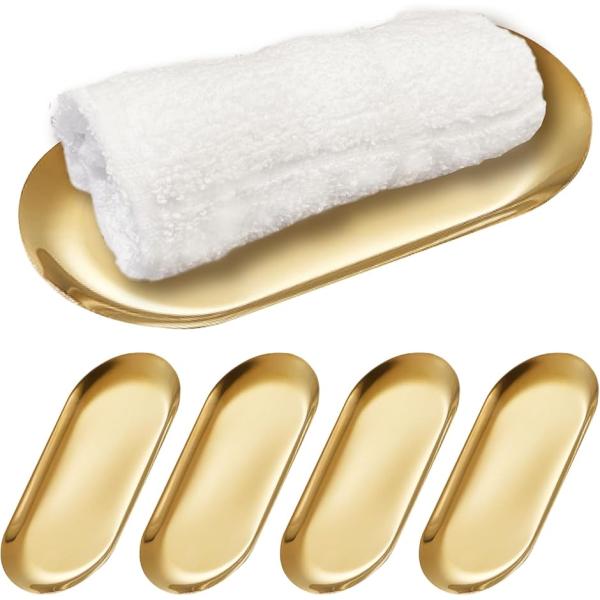 おしぼり トレー セット 業務用 おしぼり受け キャッシュ トレイ ステンレス(ゴールド,  5個)