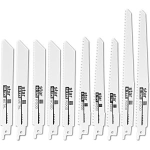 レシプロソー替刃 10本入 セーバーソーブレード のこぎり替え刃 木工用 金属切断 汎用レシプロソーのブレードセット (白, 10)