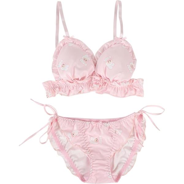 大きいサイズ ゆめかわ フリフリ ノンワイヤー ブラ ショーツ セット(ウサギ・ピンク,  S)