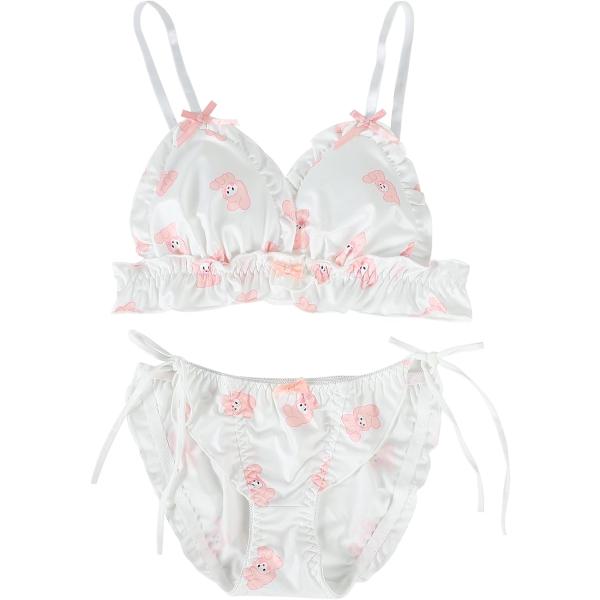 大きいサイズ ゆめかわ フリフリ ノンワイヤー ブラ ショーツ セット(ウサギ・ホワイト,  S)