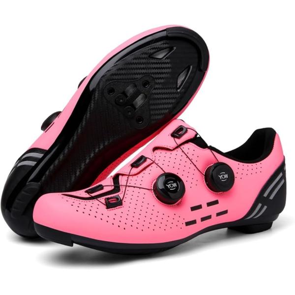 ロードシューズ ビンディング サイクル 靴 SPD SL LOOK 対応(ピンク,  23.0 cm...