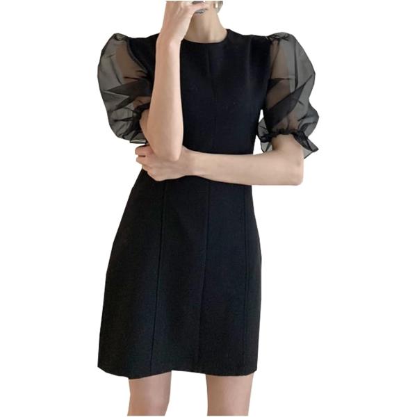 シアー袖 ショートドレス aライン ミニドレス 袖あり ワンピース キャバドレス 膝上 結婚式 半袖...