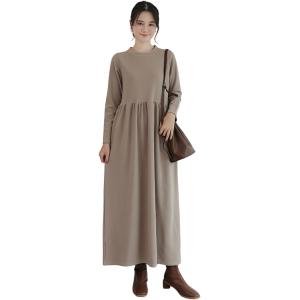 上品x体型カバー マタニティ ワンピース レディース ロング 長袖 ポケット 大きいサイズ(ベージュ...