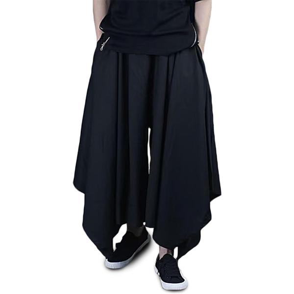 メンズ 袴パンツ ワイドパンツ 黒 モード系 ガウチョパンツ 袴ズボン (ブラック 変形,  2XL...